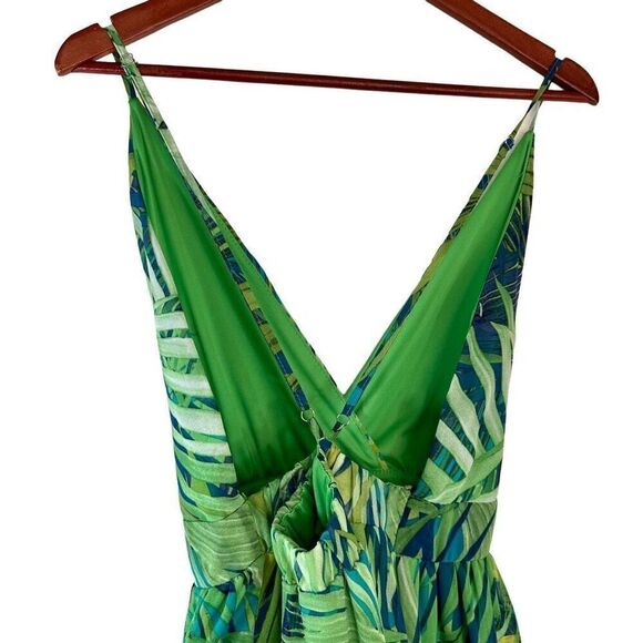 Revamped Tropical Leaf Print Maxi Dress Womens Large Coloful Chiffon Boho Glam - Picture 6 of 12
